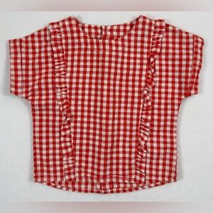 KIABI Baby Girls' Red Gingham Plaid Ruffle‎ Farmhouse Western Blouse Size 12M